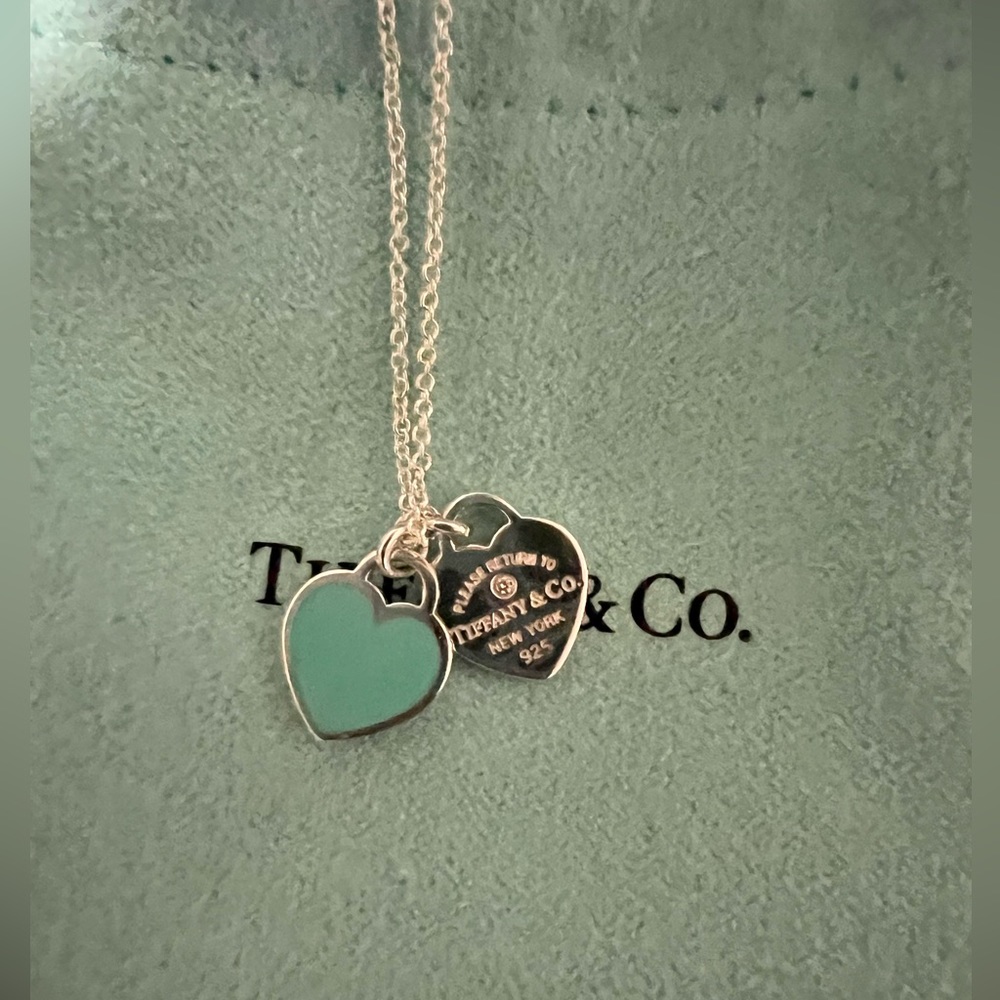 Return to Tiffany Blue Double Heart Tag Pendant in Silver with a Diamond Small